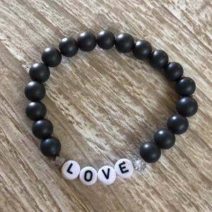 Love beaded stretchy matte black bracelet